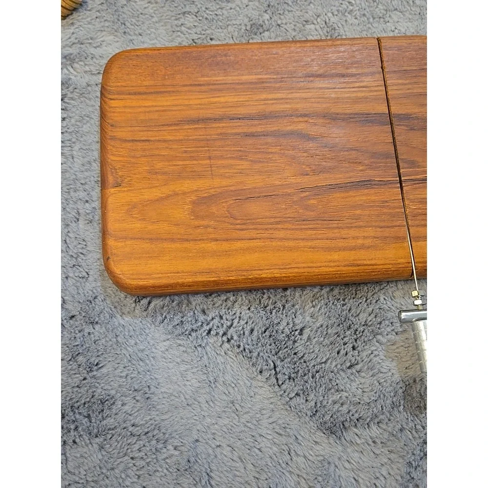 Good‎ Wood Genuine Teak Wire Cheese Slicer Cutting Board MCM Charcuterie 10